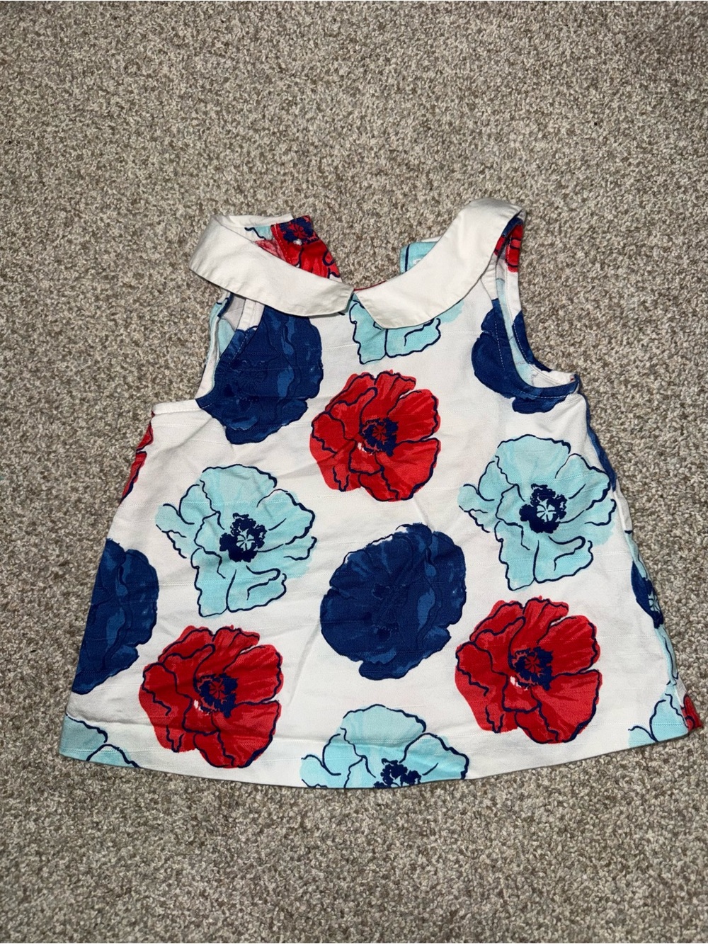 Janie and Jack White Tank Top with Red, Navy & Light Blue Floral Print